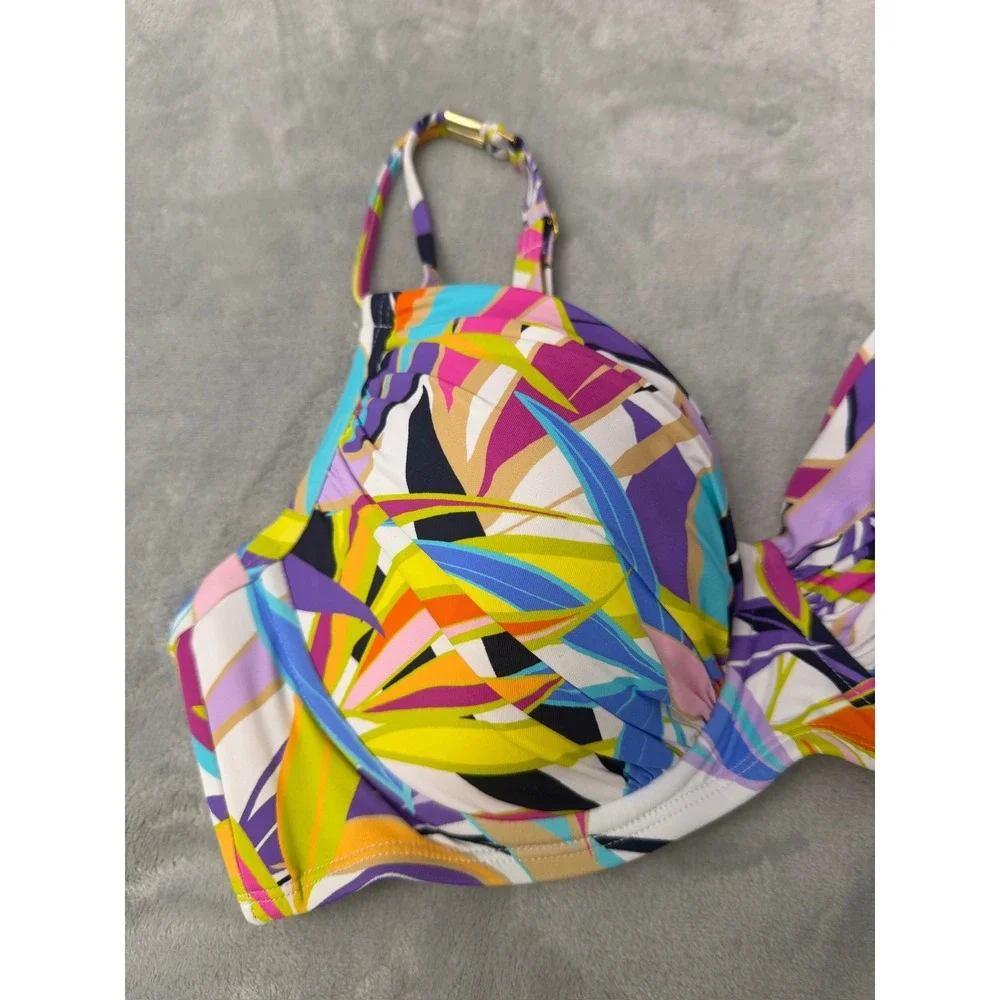 NWT Bleu by Rod Beattie Womens Over Shoulder Molded Cup Bikini Top Multi 36D $60